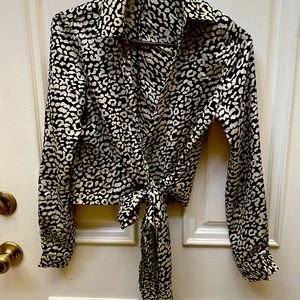 Dressy open front tie at waste blouse